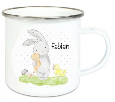 ♥ zauberhafte Tasse Emailletasse Hase Hasi Bär Küken Name,  Wunschname, KITA Kindergarten, Einschulung, Dankeschön, Abschied, Jubiläum, Geschenk, Becher von Lüttentüddel